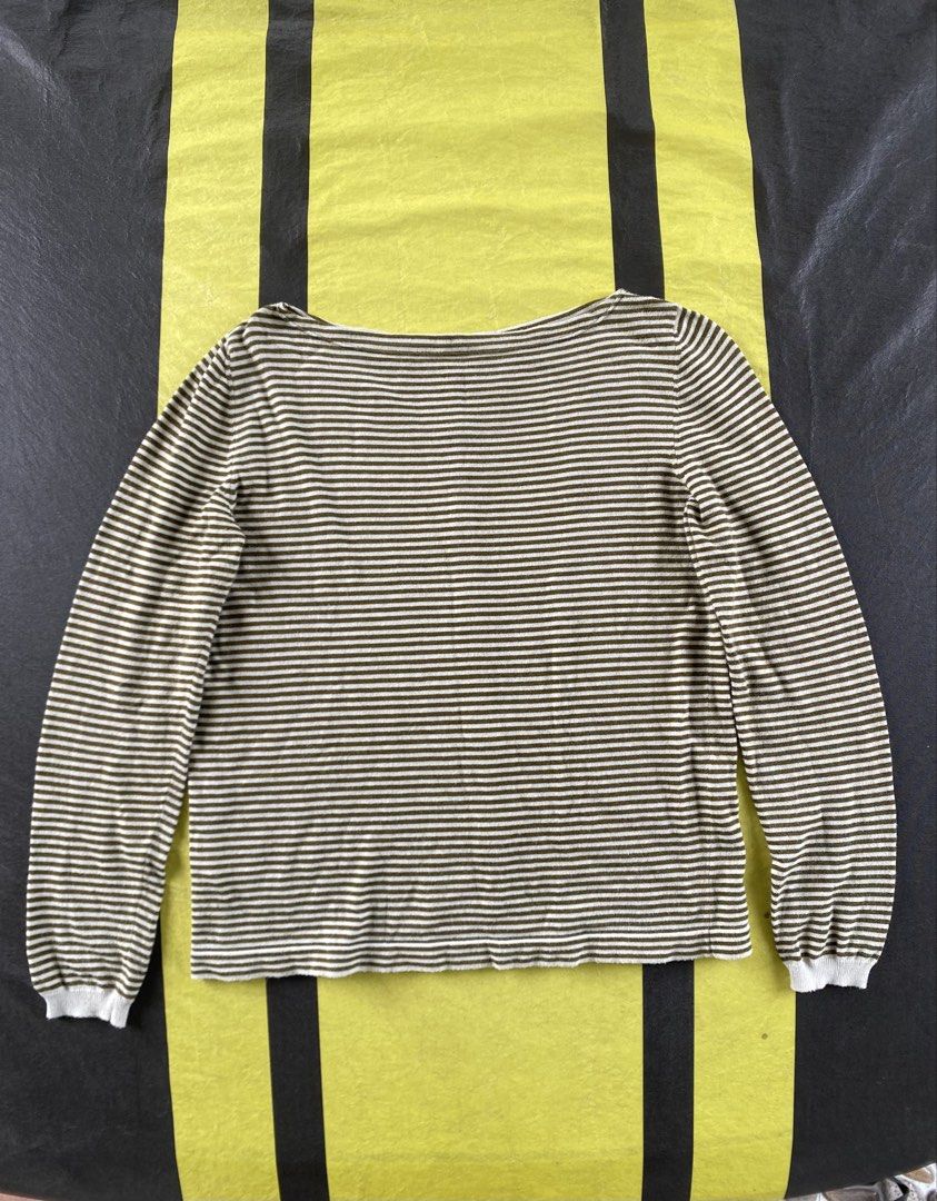 PRADA BACK BUTTON STRIPED LONG SLEEVE (Category: Longsleeves) located in Tagbilaran City. Submitted by we_thrift (Listing ID 1466350484, Image 1). Description: Size 40 Width:17.5 Length:20.5 Cut washtag.