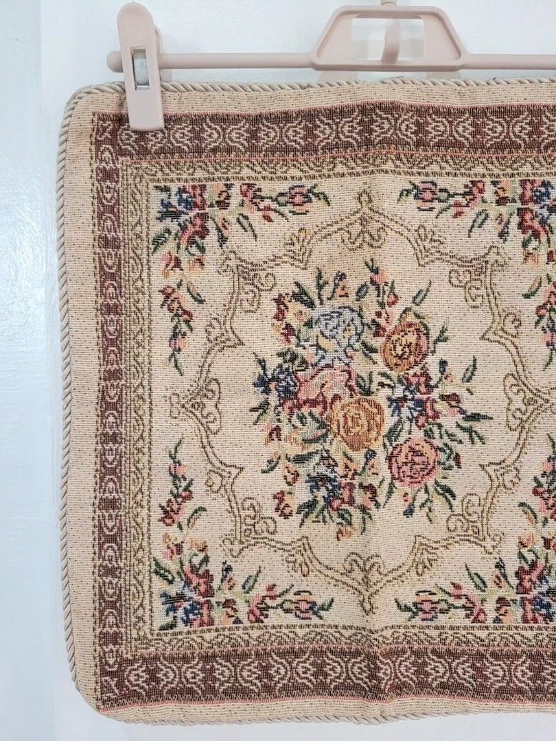 Pretty Tapestry Throw Pillowcase (Category: Cushions & Throws) located in Balanga. Submitted by marae_c (Listing ID 1466433089, Image 2). Description: In very good condition. Like new. Very minimal washable mark lang sa may trimming. See last pic fod ref. Not too visible naman. Other than that all goods very classic..