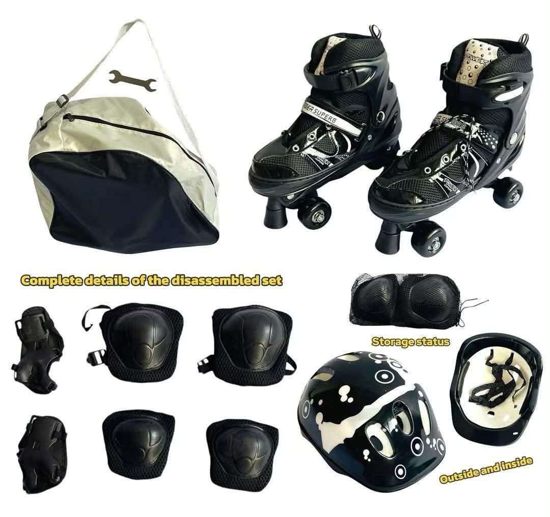 Quad Roller Skates Full Protective Gear Set with Carry Bag (Category: Skates, Rollerblades & Scooters) located in Manila. Submitted by dryt1 (Listing ID 1466558835, Image 1). Description: - Complete beginner set: Includes quad skates, helmet, knee pads, elbow pads, wrist guards, and wrench - Fully adjustable sizing for a secure, comfortable fit - Safe & Sturdy: Four-wheel setup with secure ankle buckle and lace-up closure - 4 vibrant colors avail