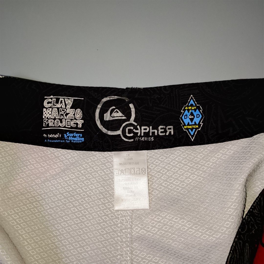 Quiksilver 2000s Clay Marzo Boardshorts (Category: Shorts) located in Taguig. Submitted by 8kthrifter (Listing ID 1466472152, Image 3). Description: ▪️Waist: 37-38 ▪️Length: 22 ▪️Thigh: 14 ▪️Leg Opening: 11.5 ▪️Color rate: 10/10 ▪️Issue: minor scratch,tanggal logo sa hem part (see last 2 photo) ▪️Excellent Condition.