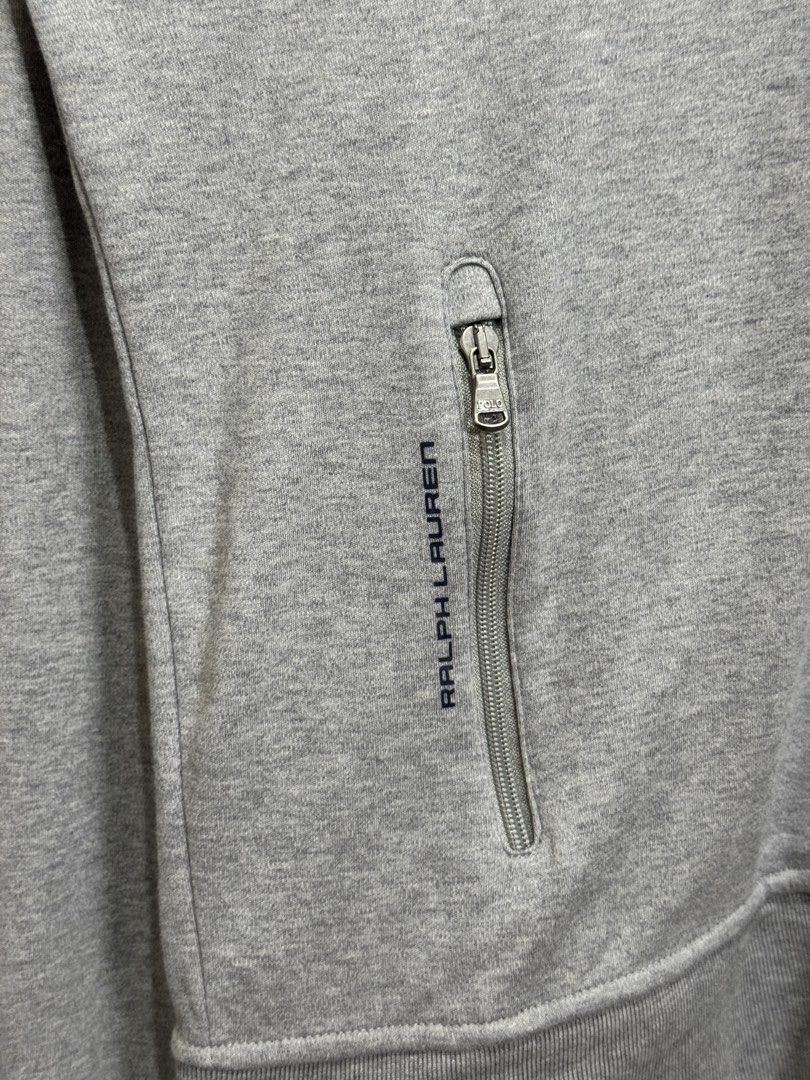 Ralph Lauren Gray Track Jacket (Category: Coats, Jackets and Outerwear) located in Meycauayan. Submitted by itstimothrifts (Listing ID 1466386571, Image 3). Description: Ralph Lauren Gray Track Jacket Excellent Condition M on tag fits L W 23 L 27.5.
