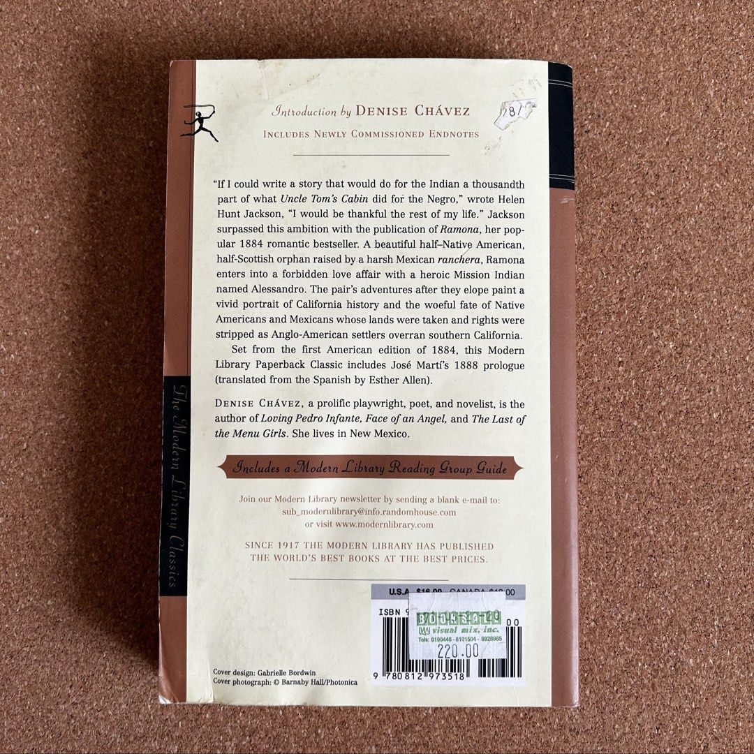 Ramona | Helen Hunt Jackson (Vintage) (Category: Storybooks) located in Quezon City. Submitted by thelastofherkind (Listing ID 1466434558, Image 2). Description: Bookstore Price: 220. Slight flaws only - slightly bent pages, slightly dirty cover. Otherwise, pages are pristine and are good for reading. :) With an introduction by Denise Chávez. .