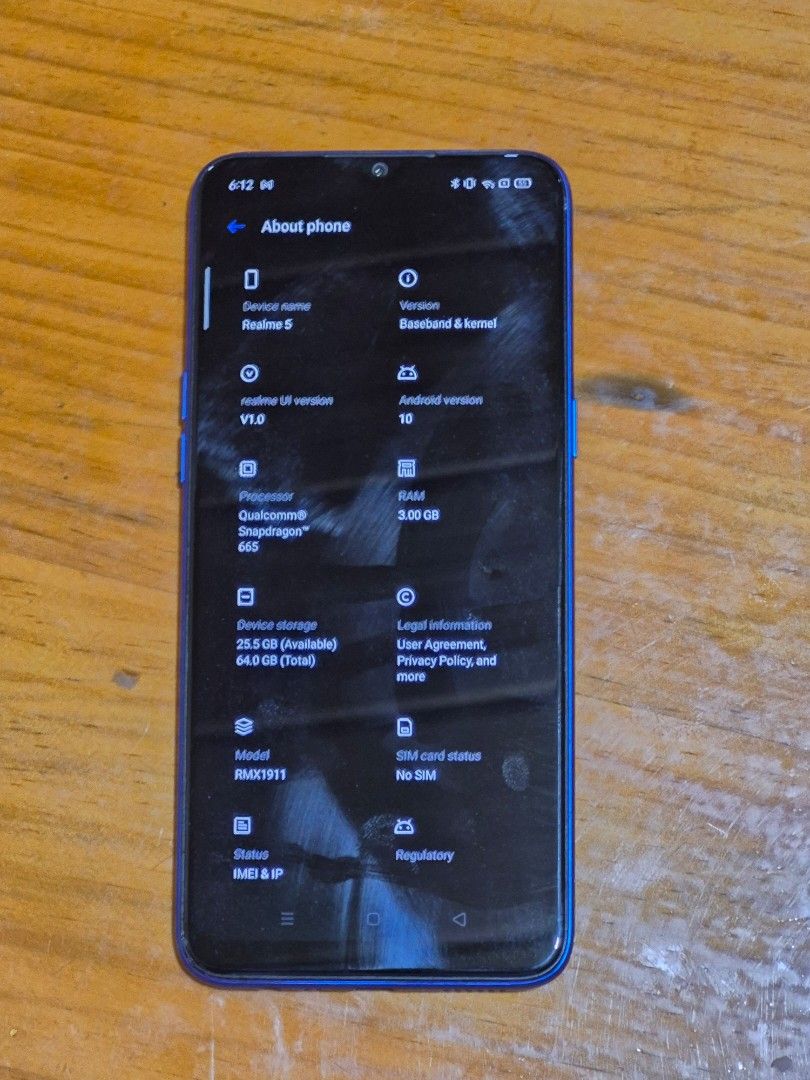 Realme 5 (Category: Realme) located in La Trinidad. Submitted by minjishop (Listing ID 1466497255, Image 3). Description: Price is negotiable No history of repair. Smooth screen 100% Flaws: 1. Power button is ONLY working on the upper part.