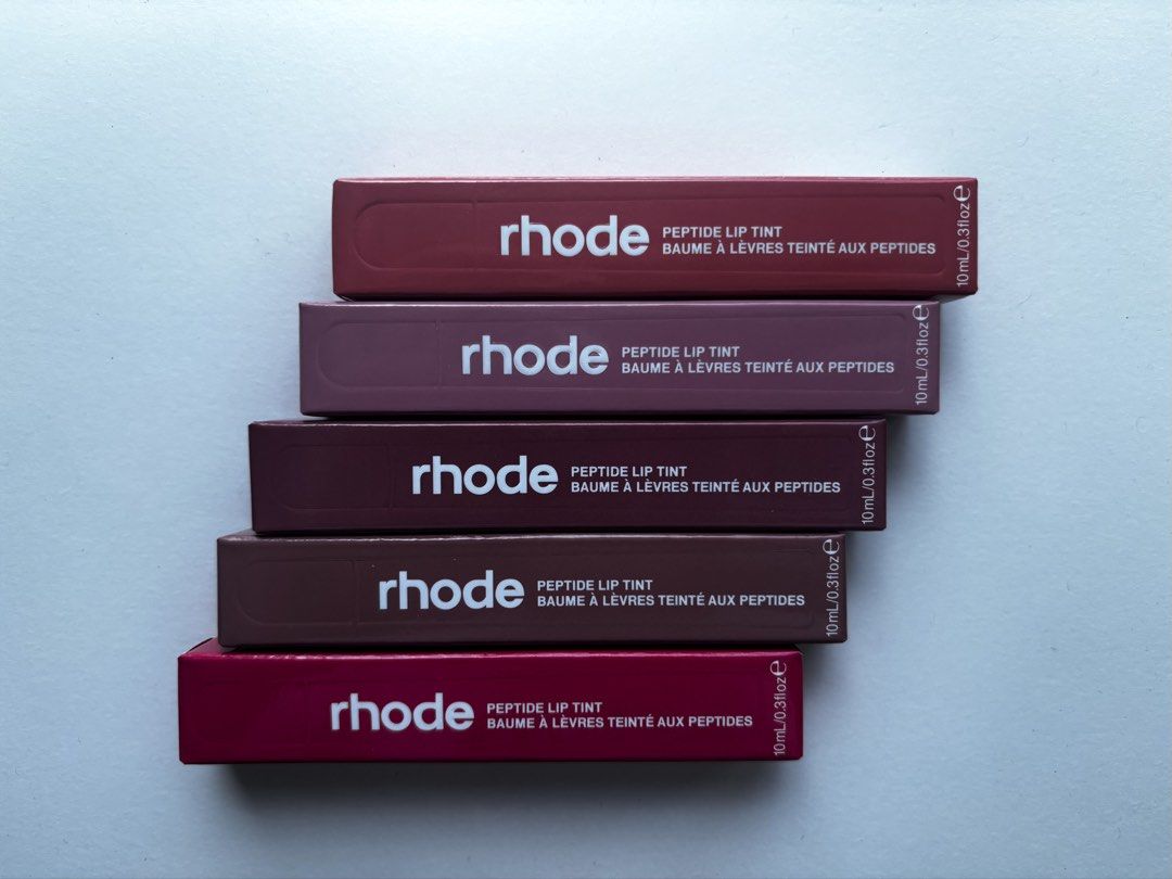 Rhode Peptide Lip Tint Assorted Shades Box (Category: Makeup) located in Paranaque City. Submitted by aryanista (Listing ID 1466407724, Image 1). Description: - Authentic Rhode peptide lip - Available shades: Toast, Salty Tan, Ribbon, and Guava Spritz - Size: 10ml / 0.3 fl oz per tube - Comes in original shipping box - Ideal for gifting or personal use.
