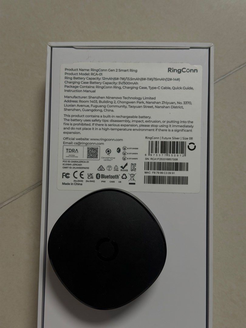 RingConn Smart Ring Gen 2 (size 8) (Category: Wearables & Smart Watches) located in Manila. Submitted by navi_popo (Listing ID 1466443269, Image 2). Description: Comes with original box & charging case. Eastwood area. .