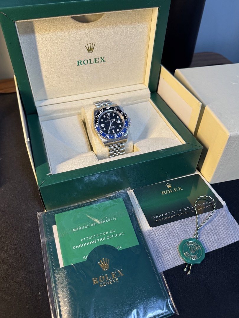 Rolex GMT-Master II Batgirl (Category: Luxury Watches) located in Calamba. Submitted by santipreloveditems (Listing ID 1466508713, Image 3). Description: - Model: Rolex GMT-Master II 'Batgirl' - Bracelet: Jubilee bracelet - all links complete - Bezel: Black and blue ceramic - Movement: Automatic, stainless steel case - Condition: Clean sapphire crystal, minimal signs of wear on case and clasp - Functionality: Fully functional GMT hand and date fu