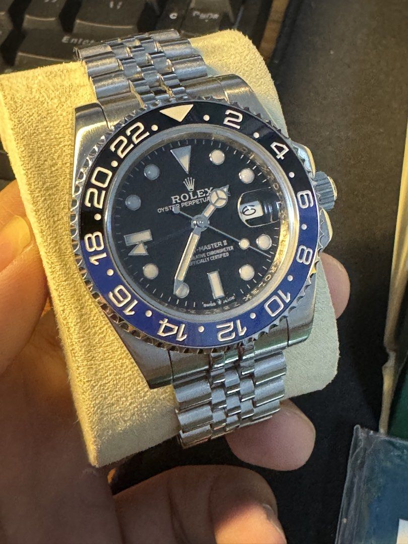 Rolex GMT-Master II Batgirl (Category: Luxury Watches) located in Calamba. Submitted by santipreloveditems (Listing ID 1466508713, Image 2). Description: - Model: Rolex GMT-Master II 'Batgirl' - Bracelet: Jubilee bracelet - all links complete - Bezel: Black and blue ceramic - Movement: Automatic, stainless steel case - Condition: Clean sapphire crystal, minimal signs of wear on case and clasp - Functionality: Fully functional GMT hand and date fu