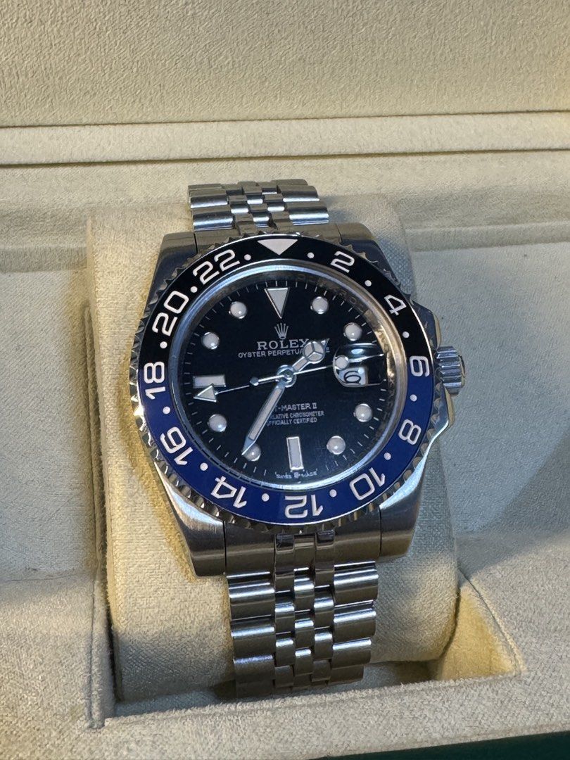 Rolex GMT-Master II Batgirl (Category: Luxury Watches) located in Calamba. Submitted by santipreloveditems (Listing ID 1466508713, Image 1). Description: - Model: Rolex GMT-Master II 'Batgirl' - Bracelet: Jubilee bracelet - all links complete - Bezel: Black and blue ceramic - Movement: Automatic, stainless steel case - Condition: Clean sapphire crystal, minimal signs of wear on case and clasp - Functionality: Fully functional GMT hand and date fu