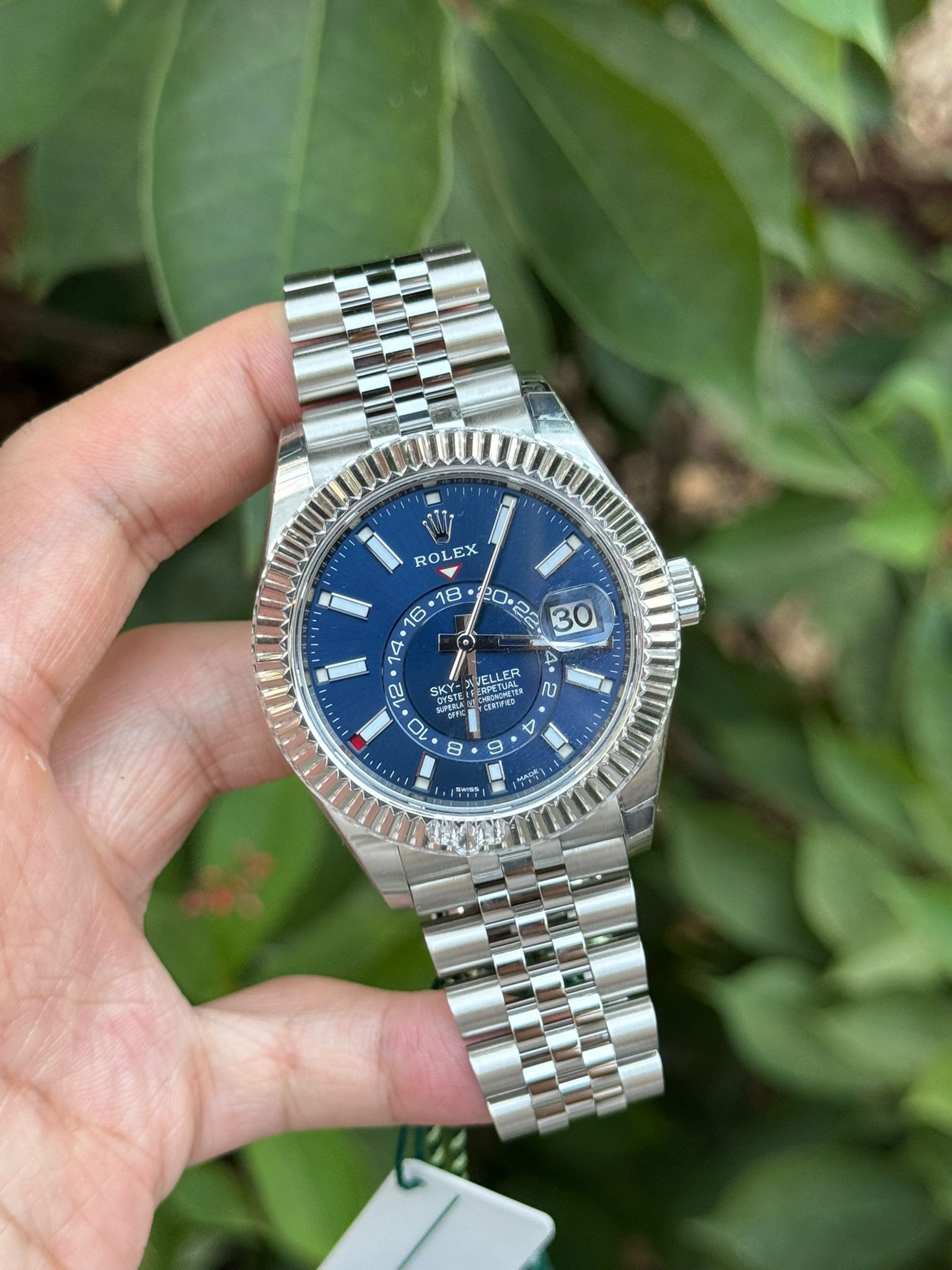 ROLEX SKY-DWELLER BLUE JUBILEE (2022) (Category: Watches) located in Singapore. Submitted by thewatchproject.sg (Listing ID 1466441222, Image 1). Description: Ref. 326934 Size 42mm, Automatic Calibre 9001 Box & Paper Warranty until February 2027 Like New Condition.