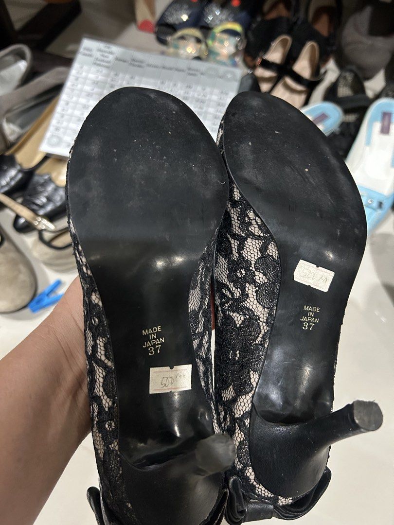 Rubyvivet lace shoes size 37 (Category: Heels) located in Cavite. Submitted by cecitrifthshop (Listing ID 1466461295, Image 2). Description: These are black lace high-heel pumps featuring a prominent black bow accent at the heel/collar.size 37 made in japan .