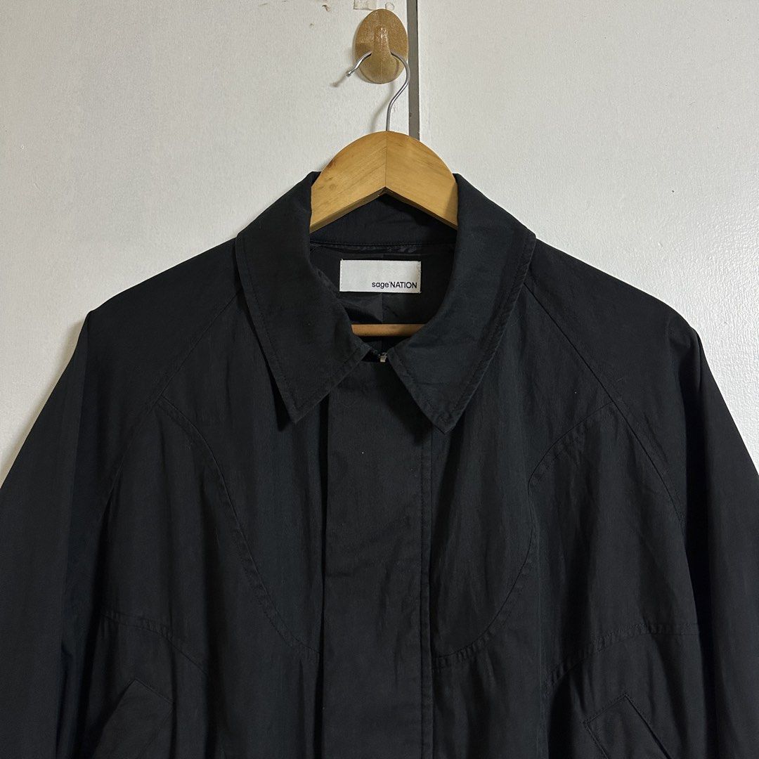 sageNATION Jiji Jacket (black) (Category: Luxury Apparel) located in General Trias. Submitted by seconddegreeco (Listing ID 1466341106, Image 3). Description: sageNATION Jiji Jacket (black) dual-zipped (riri) Large (boxy) 25 length 27 width Excellent ‼️ No issue cotton | nylon material 💎 📩📩📩 #sagenation #boxyfit.