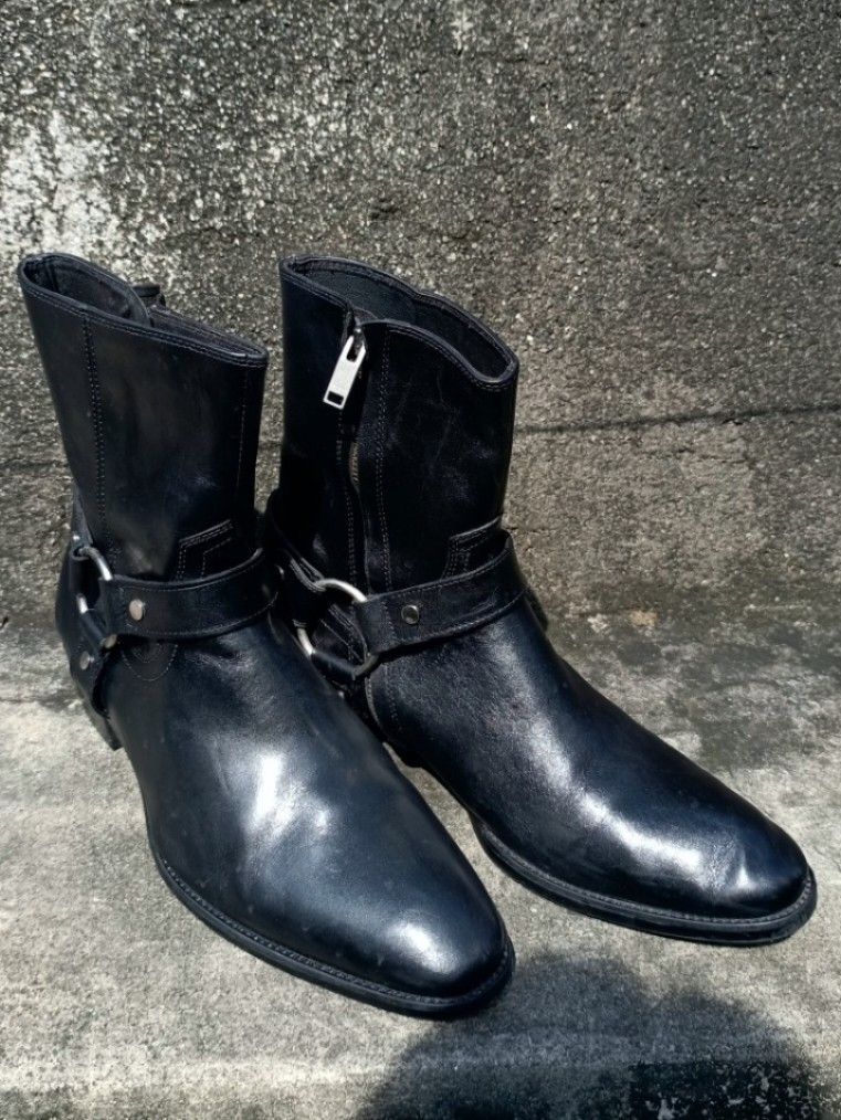 Saint Laurent Paris Wyatt Harness Boots (AVAIL) (Category: Boots) located in Manila. Submitted by nnoblesse (Listing ID 1466413776, Image 1). Description: Size 44-45 insole 28cm with YSL zipper Off.