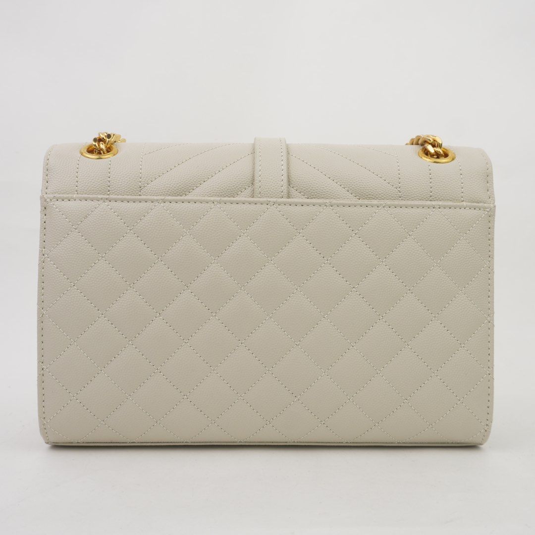Saint Laurent White Quilted Grain De Poudre Embossed Envelope (Category: Luxury Bags & Wallets) located in Taguig. Submitted by dluxenest (Listing ID 1466355286, Image 3). Description: Last price posted Inclusion: dust bag You may follow us on IG : dluxenest FB : Dragons Luxe Nest.
