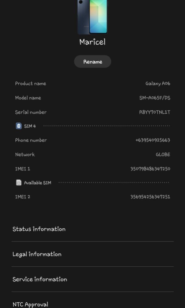 Samsung a06 (Category: Samsung) located in Las Pinas. Submitted by ejalaisa0018665 (Listing ID 1466491100, Image 2). Description: samsung a06 4 /128.