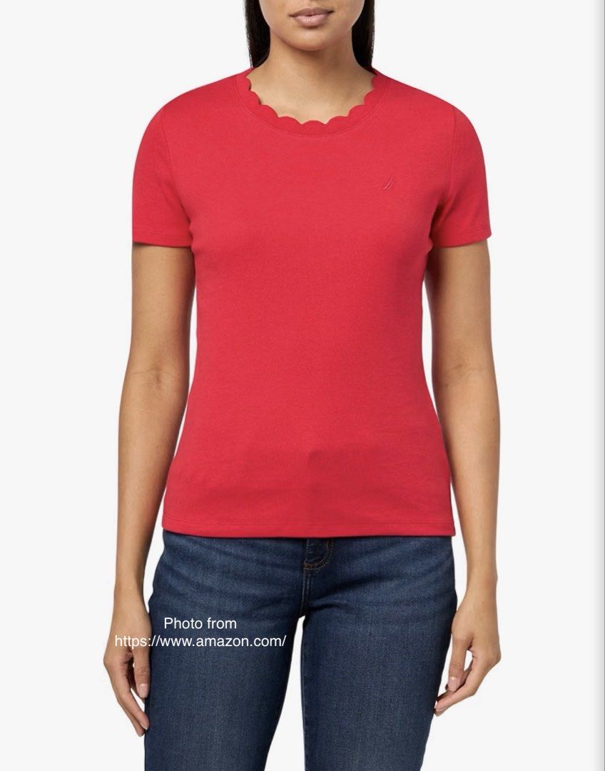 Scalloped Neckline Red T-Shirt (Category: Shirts) located in Pasig City. Submitted by jsyrgt (Listing ID 1466356838, Image 1). Description: Condition: 10/10 Fits small to petite medium 100% Cotton Color: Regatta Red MOP: MariBank QR RFS: wardrobe update *1st-3rd photos from Amazon website *4th-6th photos are actual photos *Actual color may vary slightly due to lighting and screen settings .