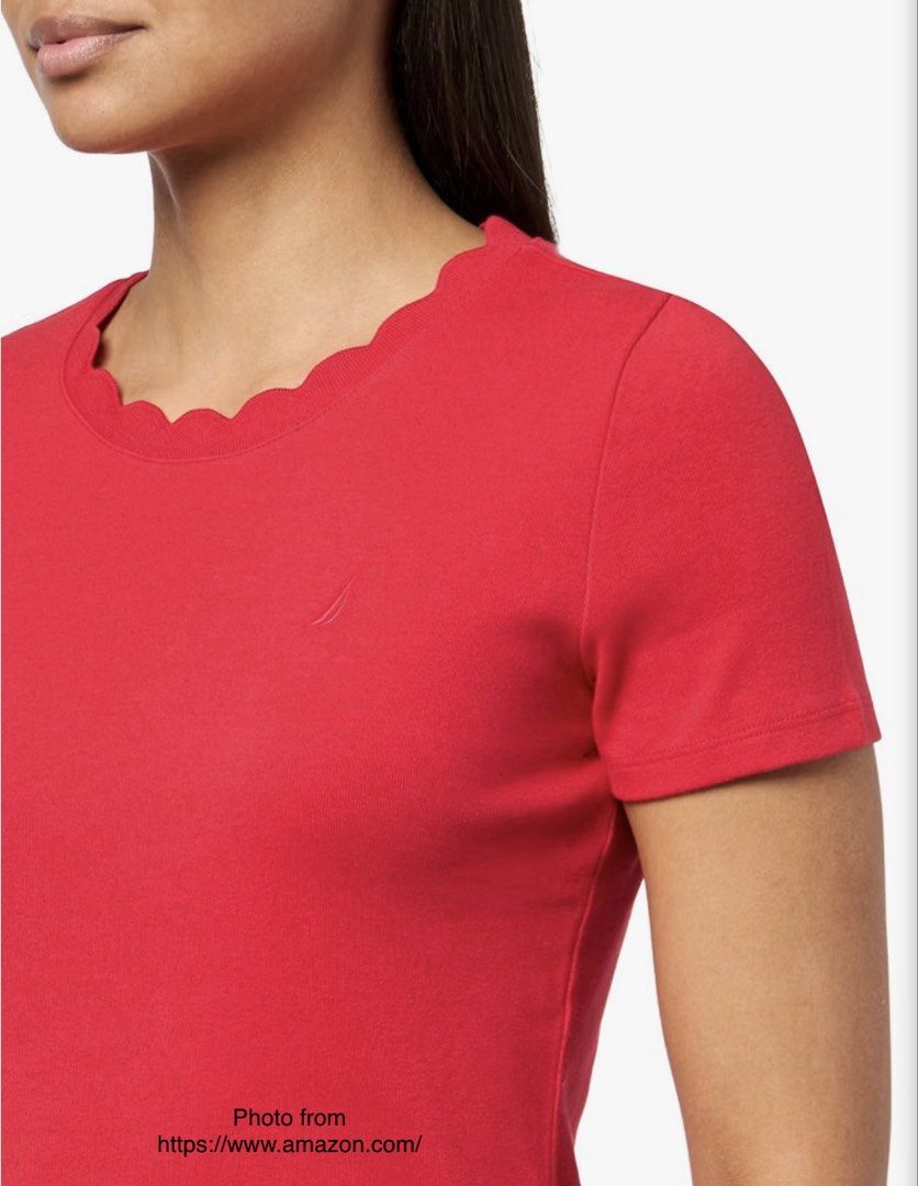 Scalloped Neckline Red T-Shirt (Category: Shirts) located in Pasig City. Submitted by jsyrgt (Listing ID 1466356838, Image 3). Description: Condition: 10/10 Fits small to petite medium 100% Cotton Color: Regatta Red MOP: MariBank QR RFS: wardrobe update *1st-3rd photos from Amazon website *4th-6th photos are actual photos *Actual color may vary slightly due to lighting and screen settings .