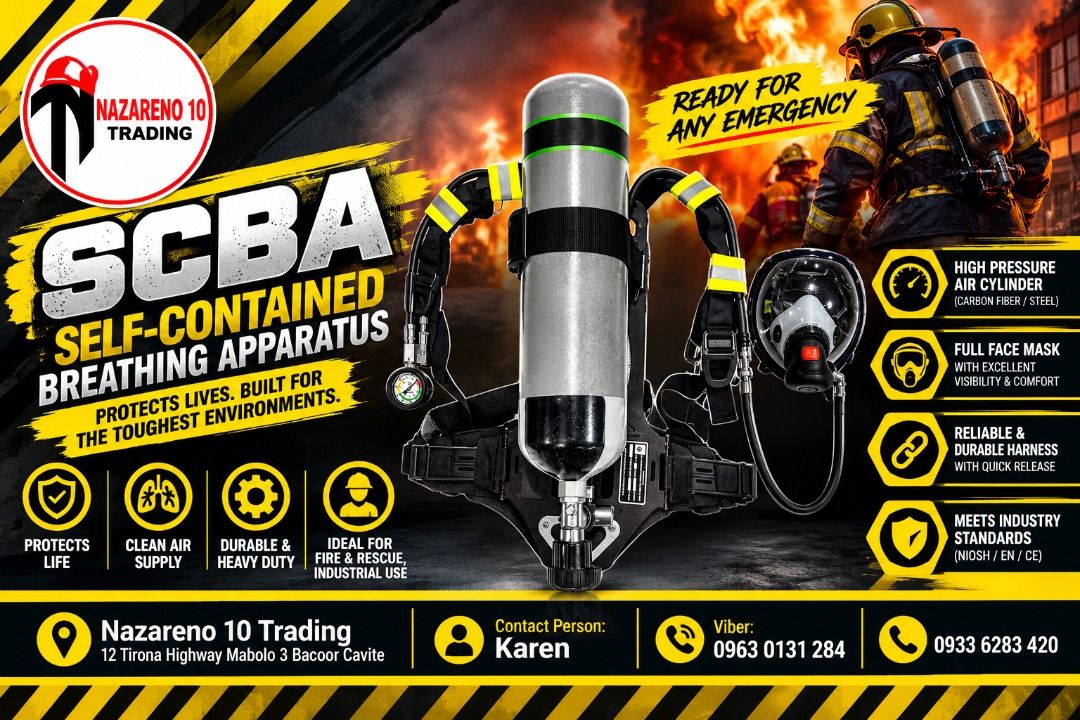 SCBA - Self-Contained Breathing Apparatus (Category: Looking For) located in Bacoor. Submitted by kajezame.2021 (Listing ID 1466401867, Image 1). Description: SCBA - Self-Contained Breathing Apparatus For More Details and Discount Contact Ms. Karen NAZARENO 10 TRADING 0963 0131 284 0933 6283 420 0956 7028 557 0933 8559 510 Landline: Look for Ms. Karen (046 ) 416 3920 Also available: • Traffic cone • Parking Block stopper • Hooded trash bin • Road