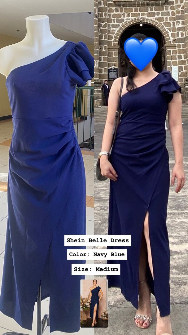 Shein Belle Dress (Category: Dresses) located in Pasay City. Submitted by vastlion-80a7d7 (Listing ID 1466461760, Image 1). Description: Elegant and figure-flattering formal gown perfect for weddings, galas, prom, or formal occasions! Features a chic one-shoulder design with ruffled sleeve details, waist ruched detailing, and a front slit for an elongated silhouette..