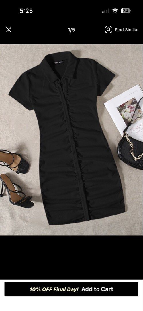 SHEIN Brown Ribbed Collared Ruched Mini Dress (Category: Dresses) located in Mandaluyong City. Submitted by youarecutejeans (Listing ID 1466439772, Image 3). Description: - Brand: SHEIN - Style: Brown collared mini dress with form-fitting silhouette - Material: Stretchy ribbed fabric - Details: Short sleeves, front button placket, and center front ruching.