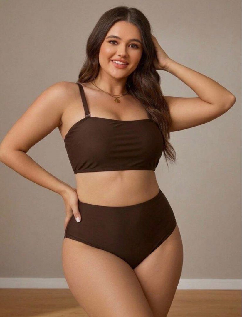 SHEIN Brown Two-Piece High-Waisted Bikini Set (Category: Bikinis & Swimsuits) located in Makati City. Submitted by dpfran (Listing ID 1466383715, Image 1). Description: - Color: Solid Dark Brown - Style: Two-piece swimsuit with a minimalist design - Top: Square neckline crop top with adjustable shoulder straps - Bottoms: High-waisted with full coverage - Material: Stretchy, comfortable fabric - Ideal for: Beach days and pool lounging.