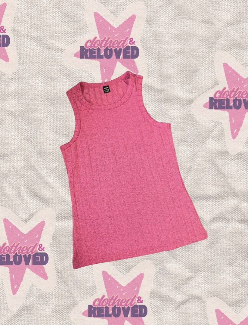 SHEIN Pink Tank Top (Category: Sleeveless) located in Binan City. Submitted by szummie (Listing ID 1466467891, Image 1). Description: - Brand: SHEIN - Color: Pink - Style: Sleeveless crew neck ribbed tank top - Material: Soft and stretchy fabric.