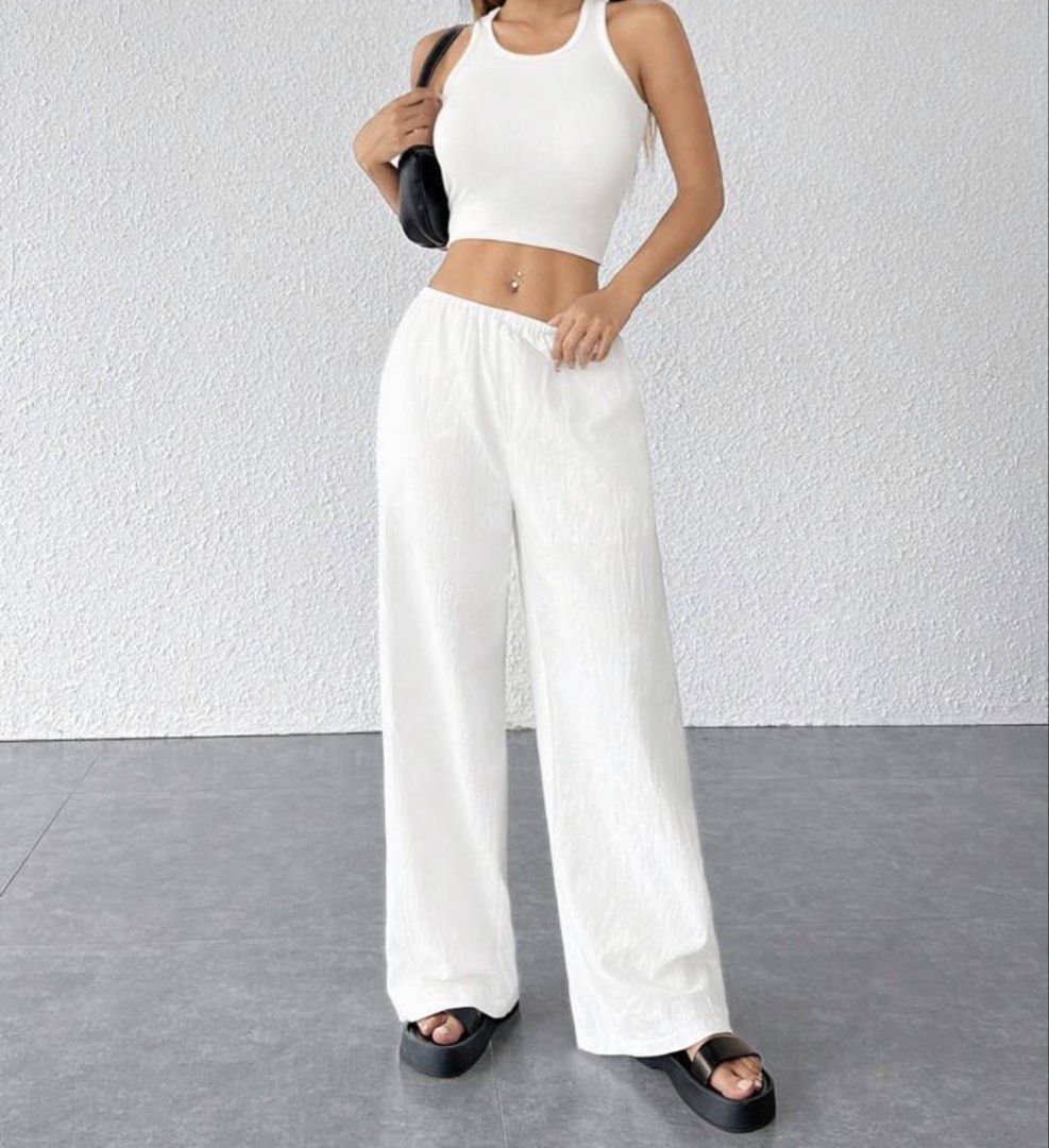 Shein White Linen Pants (Category: Other Bottoms) located in Manila. Submitted by sunglassesindoor (Listing ID 1466546675, Image 2). Description: •Used once •Message for more inquiries! 💸 Payment via GCash only 📦 Delivery via J&T or Lalamove.