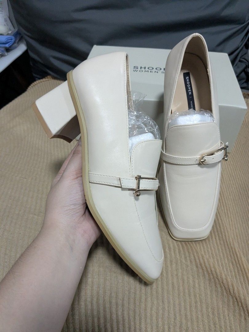 Shoopen Light Beige Heeled Loafers (Category: Loafers) located in Quezon City. Submitted by nnncorner (Listing ID 1466500751, Image 2). Description: Shoopen Light Beige Heeled Loafers Size 240 / size eu 37 / US 6 3 inch heels True to size New and never been used Fresh from Korea With box original price: 1,873 in pesos Selling 1200.
