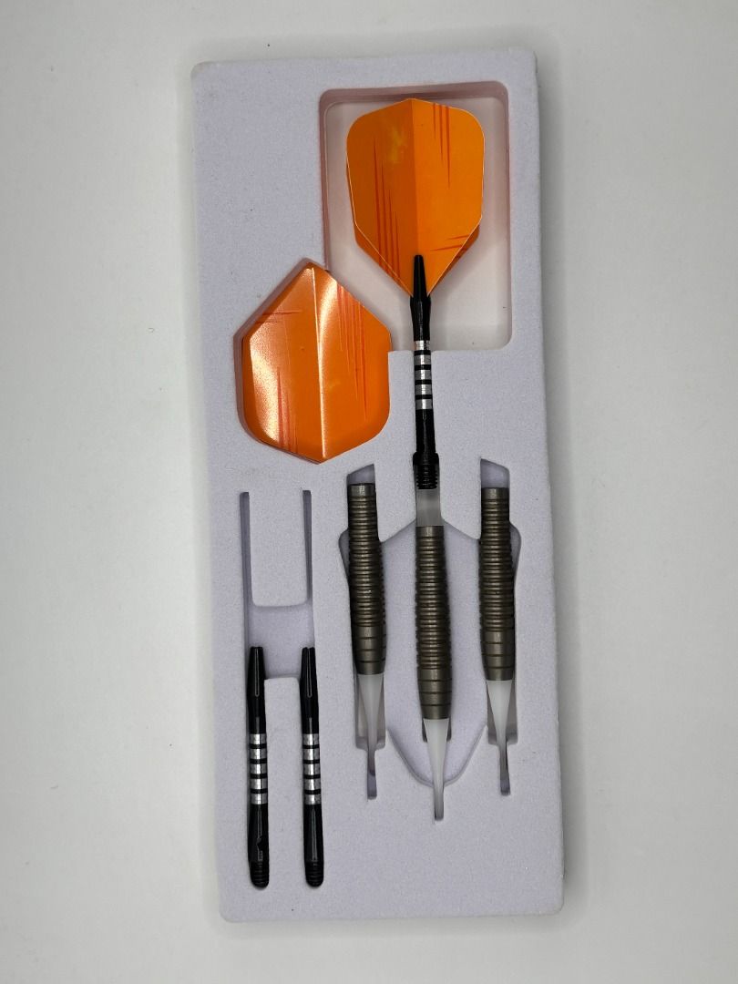 Shot Zen Dojo 18g Soft Tip Darts Set (Category: Racket and Ball Sports) located in Marikina City. Submitted by sonnysaristore (Listing ID 1466392249, Image 3). Description: - Brand/Model: Shot Zen Dojo soft tip darts set - Weight: 18 grams - Material: 80% tungsten barrels with textured grip pattern - Inclusions: Orange flights and original packaging box - Condition: used - what you see is what you get - GCASH payment - no COD - FINAL PRICE LISTED