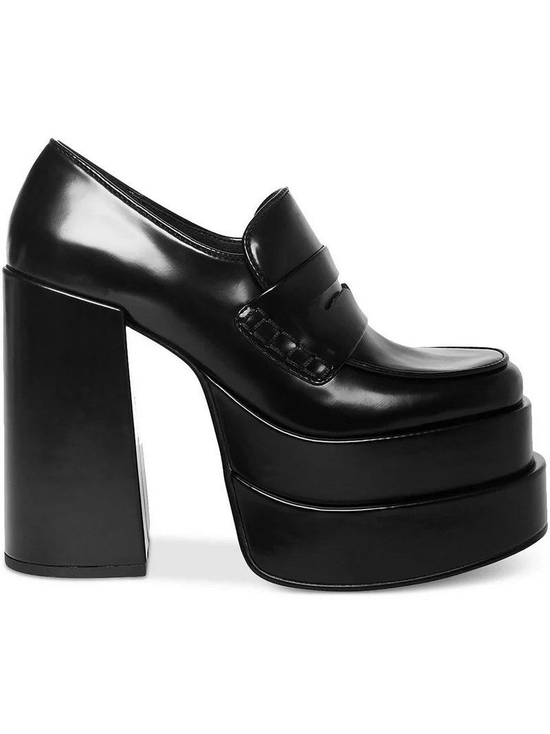 Size 8 - Forever 21 Black Chunky Platform Loafers (Category: Loafers) located in General Trias. Submitted by hayami.clo (Listing ID 1466369992, Image 2). Description: - Brand: Forever 21 SIZE 8 - Style: Black chunky platform loafers with high block heel and thick layered sole - Design: Slip-on with a classic penny loafer strap - Finish: Glossy - Condition: NEW - Perfect for elevating your casual or edgy everyday outfits!.
