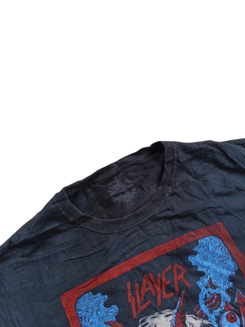 Slayer bandtee (Category: Tshirts & Polo Shirts ) located in Bacolod City. Submitted by squarer00ts (Listing ID 1466410119, Image 3). Description: Slayer •Size on tag: Large •Width: 21.5 •Length: 28 •Issue: None •Need Wash.