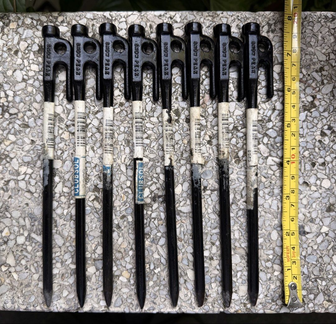 Snow Peak Stakes (Category: Hiking & Camping) located in Calamba. Submitted by transitory (Listing ID 1466512693, Image 2). Description: For Sale Snow Peak Stakes: Solid Stake #20 (8 inch length) Almost brand new condition 8 pieces •forged steel stakes •good for staking down smaller tents in rocky areas next to rivers and streams Solid Stake #30 (12 inch length) 4 pieces In very good condition •hand-forged (S55C Steel) •ideal for holding down lar