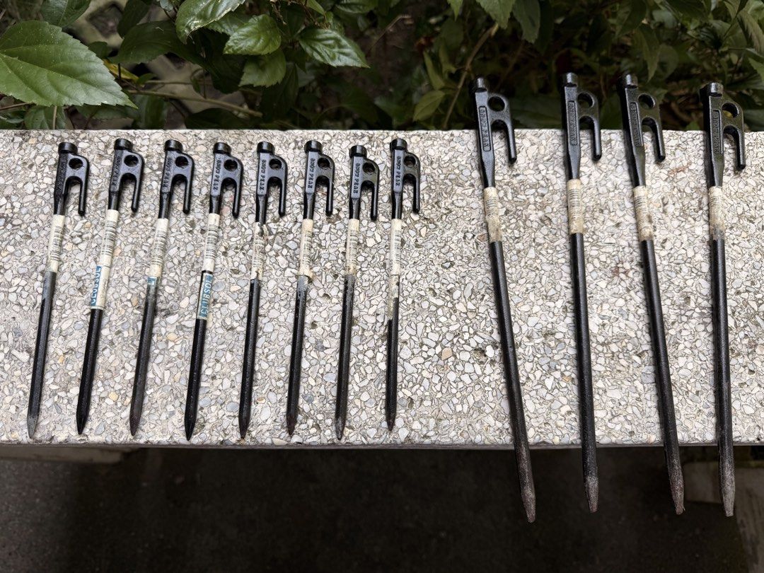 Snow Peak Stakes (Category: Hiking & Camping) located in Calamba. Submitted by transitory (Listing ID 1466512693, Image 1). Description: For Sale Snow Peak Stakes: Solid Stake #20 (8 inch length) Almost brand new condition 8 pieces •forged steel stakes •good for staking down smaller tents in rocky areas next to rivers and streams Solid Stake #30 (12 inch length) 4 pieces In very good condition •hand-forged (S55C Steel) •ideal for holding down lar