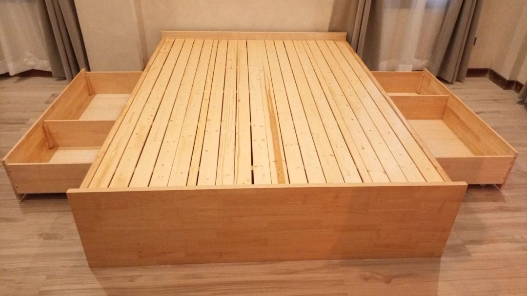 Solid Rubberwood Bed Frame (Category: Bed Frames & Mattresses) located in Caloocan City. Submitted by lyyyzzzz (Listing ID 1466502714, Image 3). Description: • Solid rubberwood construction • Treated & termite-free • Wood, Walnut & White finish • Regular / Pull-up Storage / Drawer Storage • Small to King sizes available • Free installation • Sturdy slatted mattress support • Low-profile or standard height options.