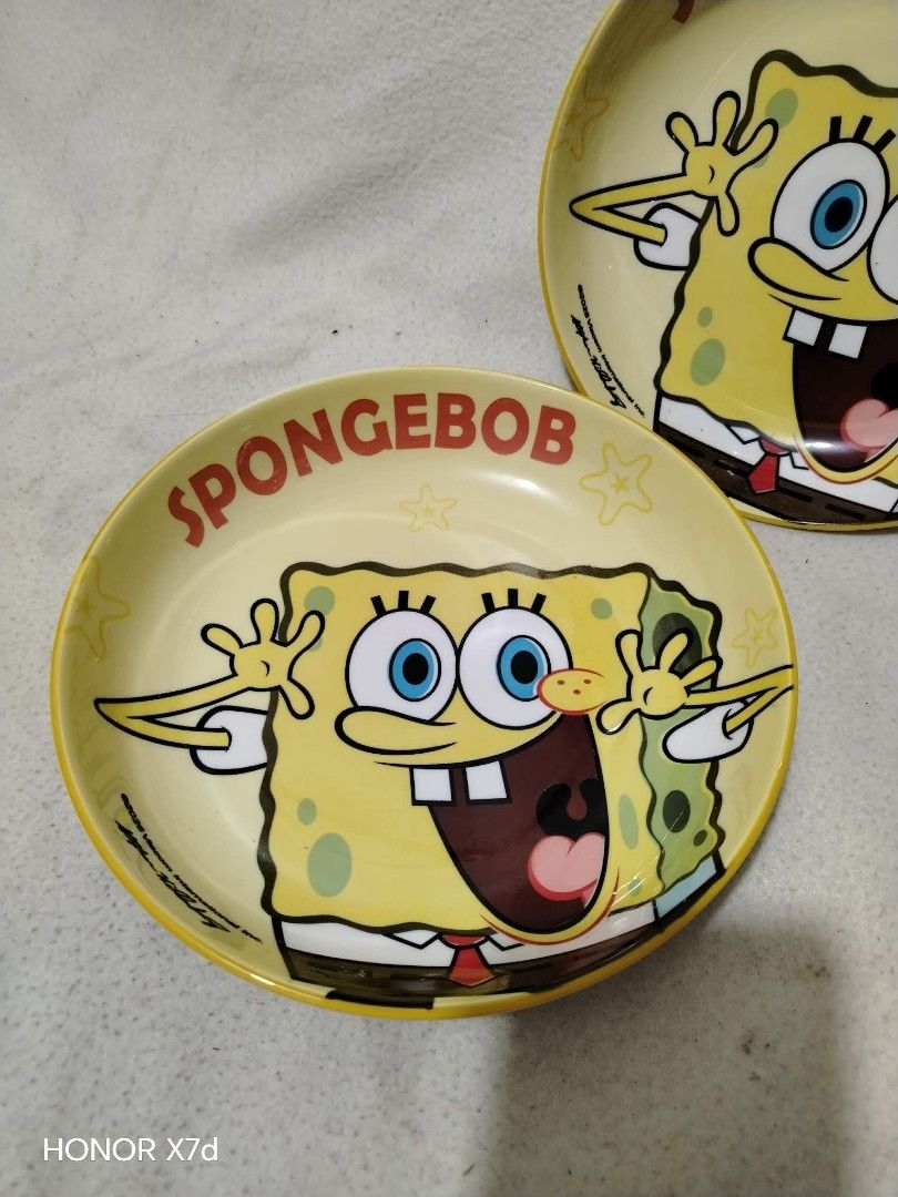 SpongeBob ceramic plates (Category: Dinnerware & Cutlery) located in Baguio. Submitted by noona_faith (Listing ID 1466348653, Image 1). Description: 350 for 2 ‼️ 8 inches diameter, deep plate Ceramic/ babasagin.