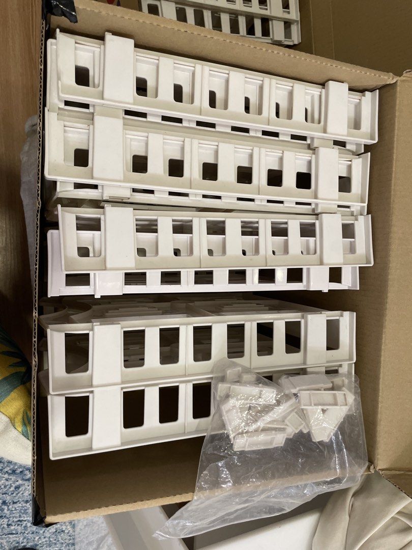 Stackable Document Trays (Category: Storage Boxes & Baskets) located in Singapore. Submitted by ardent315 (Listing ID 1466384399, Image 3). Description: White Stackable Document Trays – 14 Pieces with adjustable plastics * Ideal for organising documents, worksheets and stationery. * Stackable design saves desk space. * Used condition with some visible marks. * Sold together as shown. * Self-collection at Joo Chiat. $2/pc x 14 pcs @$28 .