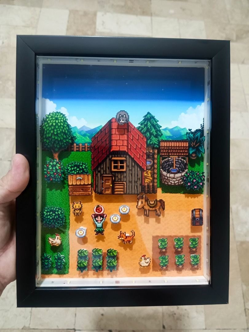 Stardew Valley Video Game Shadow Box (Category: Nintendo) located in Quezon City. Submitted by natzuki10 (Listing ID 1466364626, Image 1). Description: Stardew Valley Video Game Shadow Box Height: 10 inches Width: 8 inches 750 w/o lights 920 w/ lights *Handmade Pixel Shadow Boxes *Accepting Customized Designs *Perfect for Gamers & Collectors #videogames #nintendo #roomdecor #collection #gamer #gift .