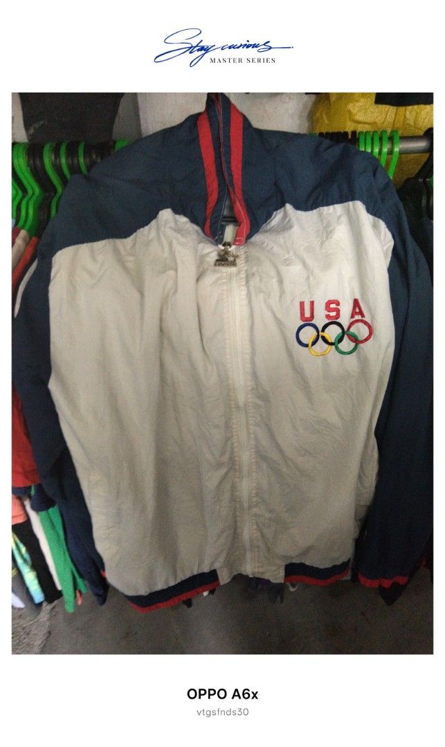 Starter USA Olympic Vintage Windbreaker (Category: Coats, Jackets and Outerwear) located in Manila. Submitted by vtg_finds30 (Listing ID 1466531360, Image 1). Description: 🔥 VINTAGE STARTER USA OLYMPIC WINDBREAKER — 90s ERA 🔥 ✅ Totoong Starter — Opisyal na Lisensyado ng US Olympic Committee 🇺🇸 ✨ Estilo: Windbreaker / track jacket — kulay Navy, Puti, Pula 📏 Sukat: XL — malaki at komportable 🧵 Tela: 100% Nylon — magaan at hindi nababasa agad 