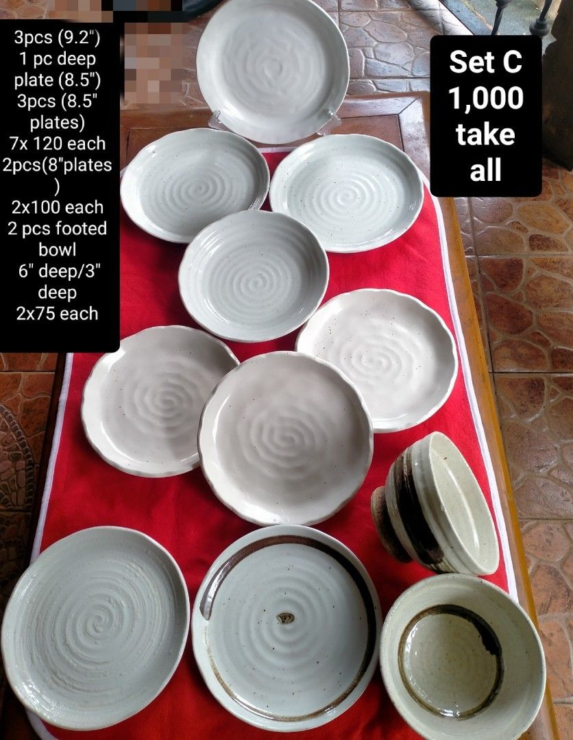 Stoneware Plate and Bowl (Category: Dinnerware & Cutlery) located in Manila. Submitted by margeventa (Listing ID 1466482461, Image 1). Description: - Smooth Stoneware Dinnerware Collection - Features earthy neutral tones, speckled finishes, and textured swirl patterns - Available items: 9.2" plates, 8.5" deep plates, 8.5" regular plates, 8" plates, and footed bowls - Buy individually (prices vary) or take all for ₱1,000.