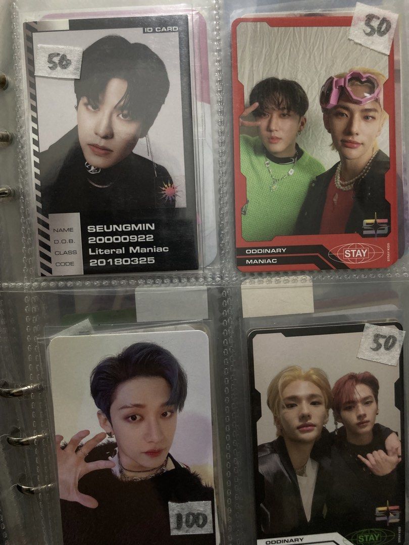 Stray Kids Photocards K-pop Album PCs| Oddinary (Category: K-Wave Merchandise) located in Manila. Submitted by so_steff (Listing ID 1466451818, Image 2). Description: - Official Stray Kids photocards and ID cards - Eras: ODDINARY - Available members: Hyunjin, Felix, Bang Chan, Changbin, Lee Know, Seungmin, and I.N. - Price: ₱50 to ₱200 (refer to tags) - mint condition - DM us for individual availability and bundle .