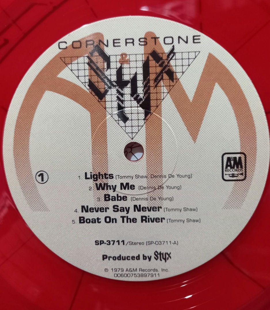 Styx Cornerstone Translucent Red Vinyl LP Limited Edition (Category: Vinyls) located in Manila. Submitted by malano24melisa (Listing ID 1466440796, Image 3). Description: STYX - Cornerstone. Red Colored Vinyl Recrd LP Plaka for SALE Artist: Styx Title: Cornerstone Label: A&My Records. SP 3711 Red Translucent Vinyl Mfd: Europe 2020 Genre: Rock Style: Pop Rock, Prog Rock, Art Rock Gatefold Jacket with Obi and Original Inner Printed Paper Sleeves Vi