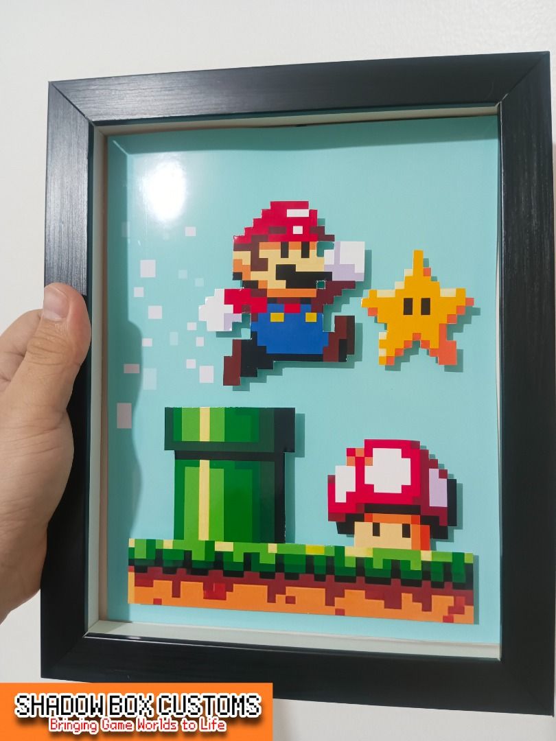 Super Mario 2D Pixel Video Game Shadow Box, Video Gaming, Video Games ...