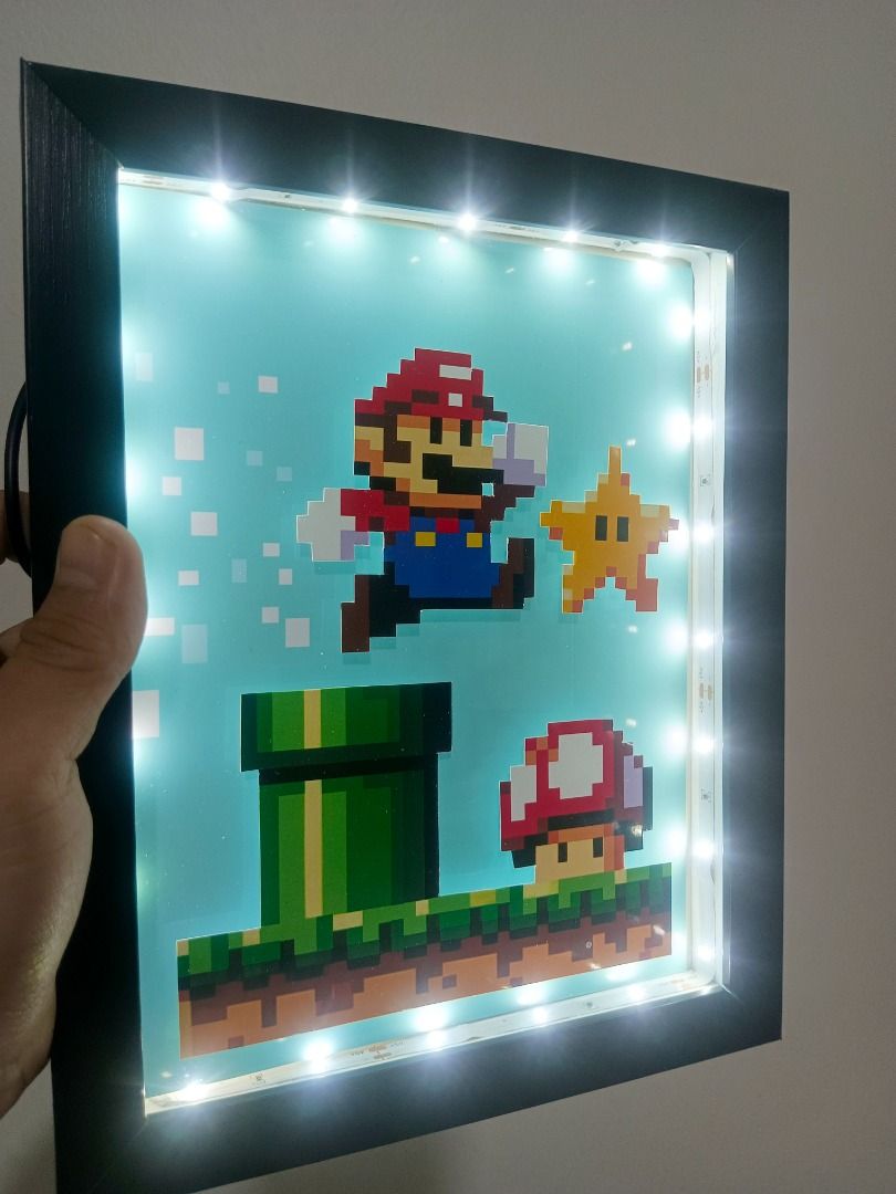 Super Mario 2D Pixel Video Game Shadow Box, Video Gaming, Video Games ...