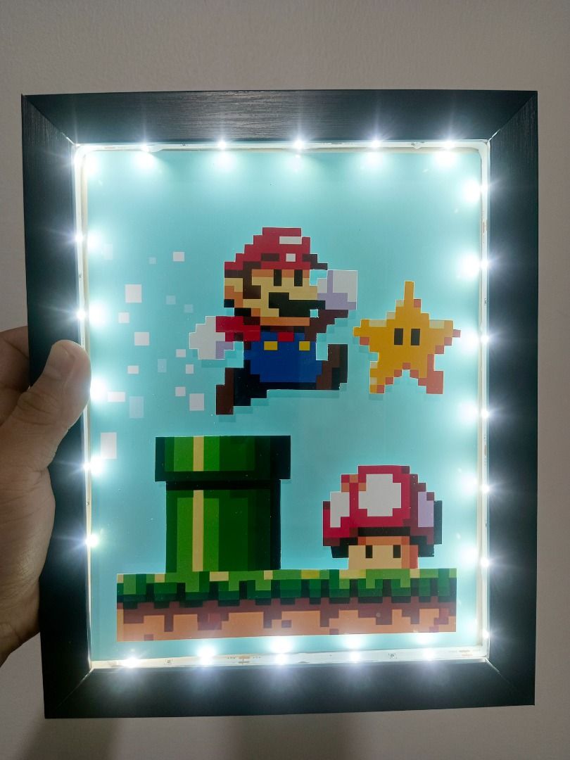 Super Mario 2D Pixel Video Game Shadow Box, Video Gaming, Video Games ...