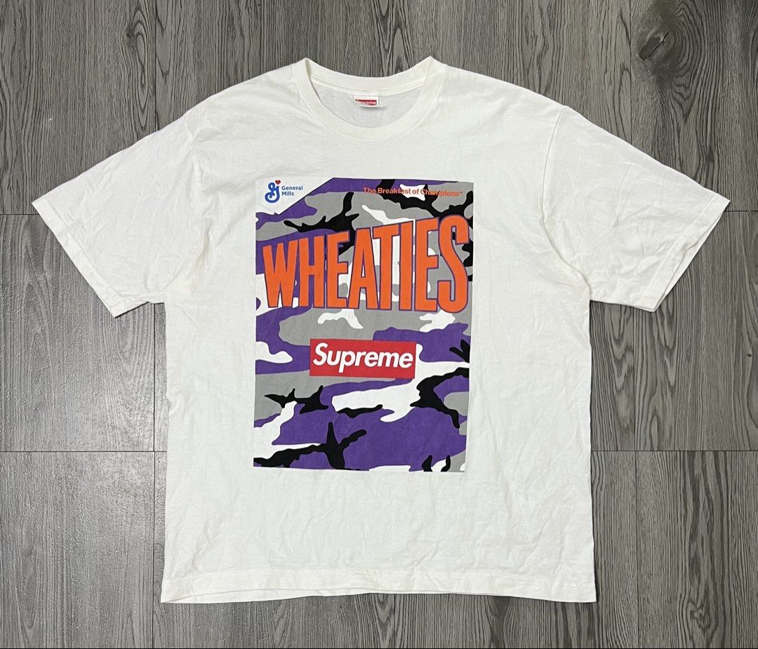 Supreme Wheaties Tee From Spring/Summer 2021 (Category: Tshirts & Polo Shirts ) located in Bacoor. Submitted by southlocalgarage (Listing ID 1466449160, Image 1). Description: Supreme Wheaties Tee From Spring/Summer 2021’ Authentic Size medium on tag Excellent condition Nid wash only Actual dimes! Width-21 Length-26 Dm to Purchase📩.