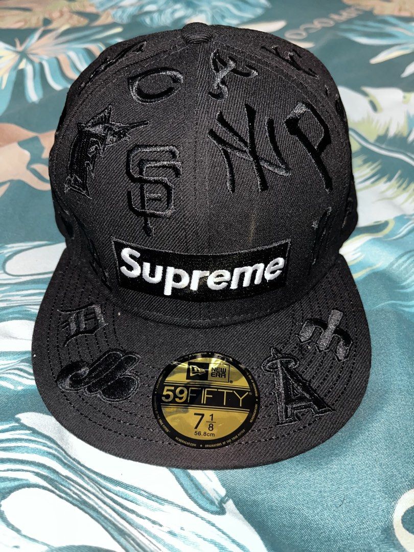 Supreme x New Era cap (Category: Caps & Hats) located in Manila. Submitted by beru_saiji (Listing ID 1466445134, Image 1). Description: size: 7 1/8 or 56.8cm.