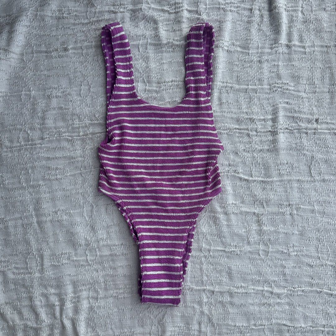 Swimsuit Violet Striped One Piece (Category: Bikinis & Swimsuits) located in Manila. Submitted by thriftclub.ph (Listing ID 1466499647, Image 2). Description: ▫️Decluttering (too many swimwear!) ◻️ Fits xs - s ⬜️ No pad slots ⚪️ Sexy fit (lil side boob).