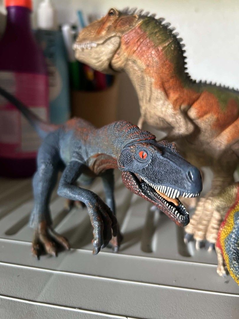 TAKE ALL SCHLEICH (Category: Action & Battle Toys) located in Plaridel. Submitted by klayskolektibols (Listing ID 1466474566, Image 3). Description: - Bundle of 6 prehistoric figures - Includes large golden T-Rex, brown Spinosaurus, colorful raptors, and a bony-headed prehistoric fish - Detailed skin textures and painted finishes on every piece - Great for toy collections or playtime - Complete set with no missing parts.