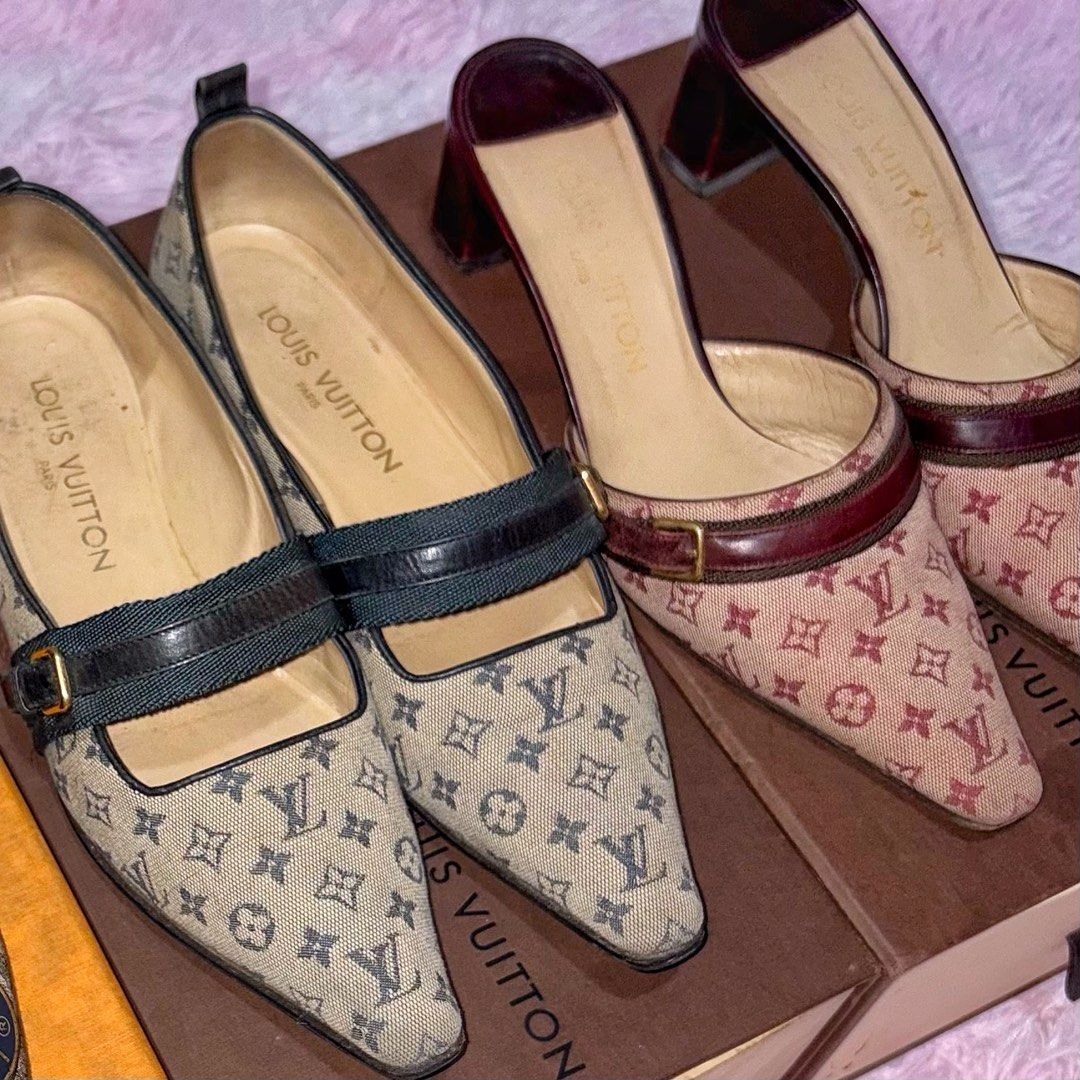 [take both] lv mini lin mules & flats (Category: Flats & Sandals) located in Marikina City. Submitted by ___peaxch (Listing ID 1466522399, Image 1). Description: —lv mini lin flats (size 35.5) —lv mini lin mules (size 36) comes with box —slightly negotiable.