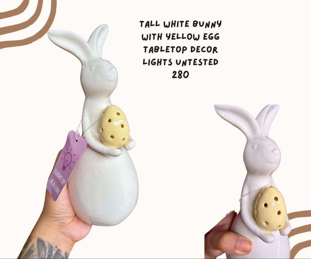 Tall White Bunny with Yellow Egg (Category: Other Home Decor) located in Pasig City. Submitted by homeyvibesph (Listing ID 1466550831, Image 1). Description: Light untested.