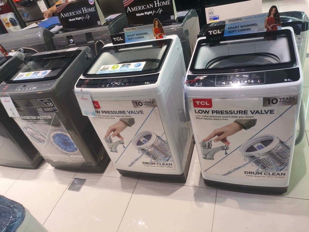 TCL TOP LOAD WASHING MACHINE (Category: Washing Machines and Dryers) located in Quezon City. Submitted by maryann5721 (Listing ID 1466516607, Image 1). Description: TCL TOP LOAD WASHING MACHINE Twa75-f107tlw Srp 12,995 Cash 9,800 TWA85-F430DG CASH 11,800 Twa90-P430DG Srp 15,995 Cash 13,600 TWA105-P430DG discounted: 15,600 TWA120-P430DG DISCOUNTED: 17,500 TWA120-P660DG CASH 18,000 Brand new and sealed with warranty and receipt 7 days replacement o